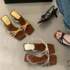 Luxury Designer Sandals Square Toe High Heel