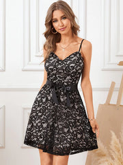 Lace Belt Design Adjustable Strap Sleeveless Mini Dress