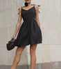 Casual Square Neck Sleeveless Patchwork Folds Spliced Lace Up Mini Dress