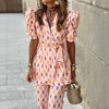 Casual Office Outfit Lace-up Short Sleeve Jackets Top And Wide Leg Pants 2 Piece Set