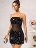 Luxury See Through Mesh Sequin Backless Bodycon Short Dresses