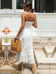 Elegant Spaghetti Strap Lace Patchwork Long Dress