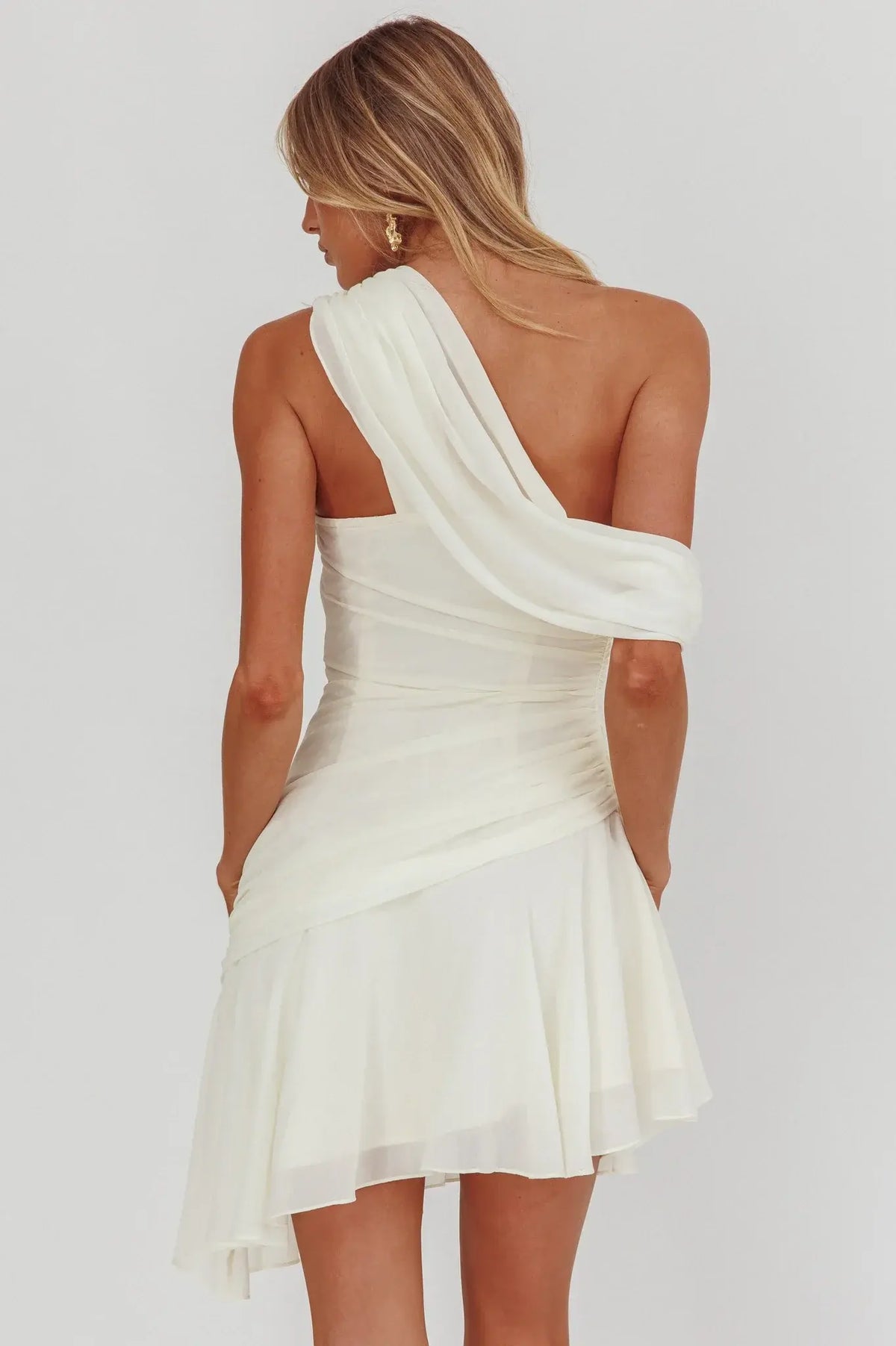 Anaisa One-Shoulder Draped Mini Dress Cream