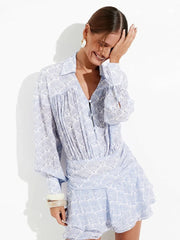 Elegant Loose Classic Pleated Casual Lapel Long Sleeve Mini Dresses