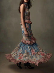 High-waisted vintage print dress