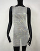 Casual Sparkly Diamonds See Through Hollow Out Side Split Mesh Mini Dress