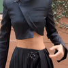 Elegant Long Sleeve Round Neck Irregular Top Loose Slit Midi Skirt Two Piece Set