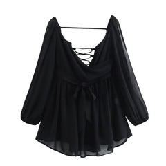 Casual hollow Out Off Shoulder Sleeves And Tied Rope Dress