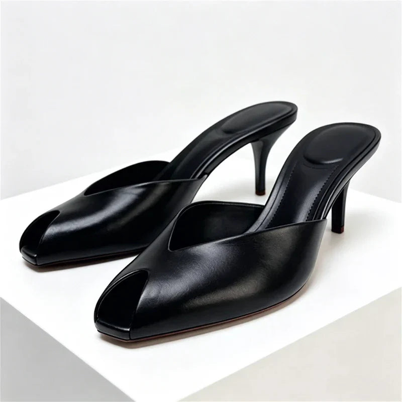 Luxury Designer Patent Leather Slippers Peep Toe Stiletto Slide Sandals Elegant High Heel