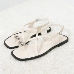 Metal Buckle Decoration Over Toe Flat Sandals Ankle Strap GLADIATOR Sandals Luxury Designer Beach Slippers