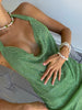 Casual V Neck Rhinestone Halter Neck Side Split Sleeveless Mini Dress