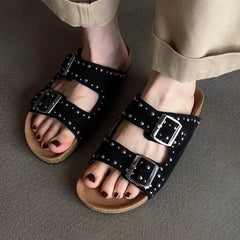 Metal Rivets Decorative Slippers Belt Buckle Designer Slippers for Flat Sandals Cozy Flip Flops