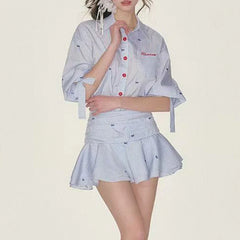 Casual Lapel Long Sleeve High Waist Patchwork Button Mini Dress
