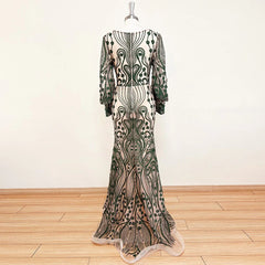Elegant Crystal Lace Mermaid Evening Wedding Prom Dress