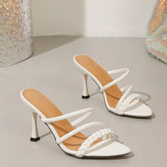 Weave Narrow Band Slippers Pointed Toe Sliders Shoes