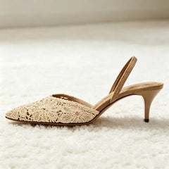 Luxury Embroidered Flower Slingback Heel
