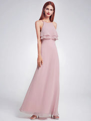 Chiffon Long Halter Sleeveless Layered Prom Dresses A Line Floor Length Party Bridesmaid Dress
