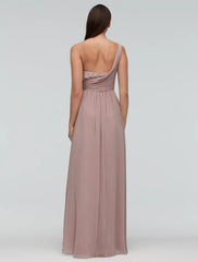 Chiffon Maxi Wedding Party One-shoulder Asymmetrical A-line Evening Bridesmaid Dress