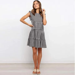 Solid Ruffled High-waist Sleeveless Mini Dress