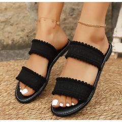 Open Toe Woven Flat Sandals Cross Band Non-slip Roman Beach Shoes