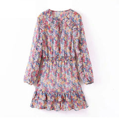 Elegant A Line Ruffles Floral Print Mini Dress