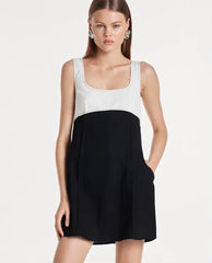 Elegant Classic Patchwork Loose Square Collar Sleeveless Mini Dresses