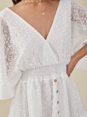Lace Dolman Sleeve Open Back Tie Cross Front Dress