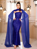 Elegant Strapless Detachable Shawl Sequin Flowing Sleeves Evening Party Dresses