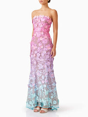 Elegant Strapless Hit Color Spliced Appliques Slimming High Waist Maxi Dress