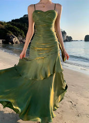 Elegant Ruffles Spaghetti Strap Graduation Birthday Evening Party Maxi Dress