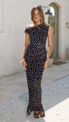 Lilani Maxi Dress - Black/White Polka Dot