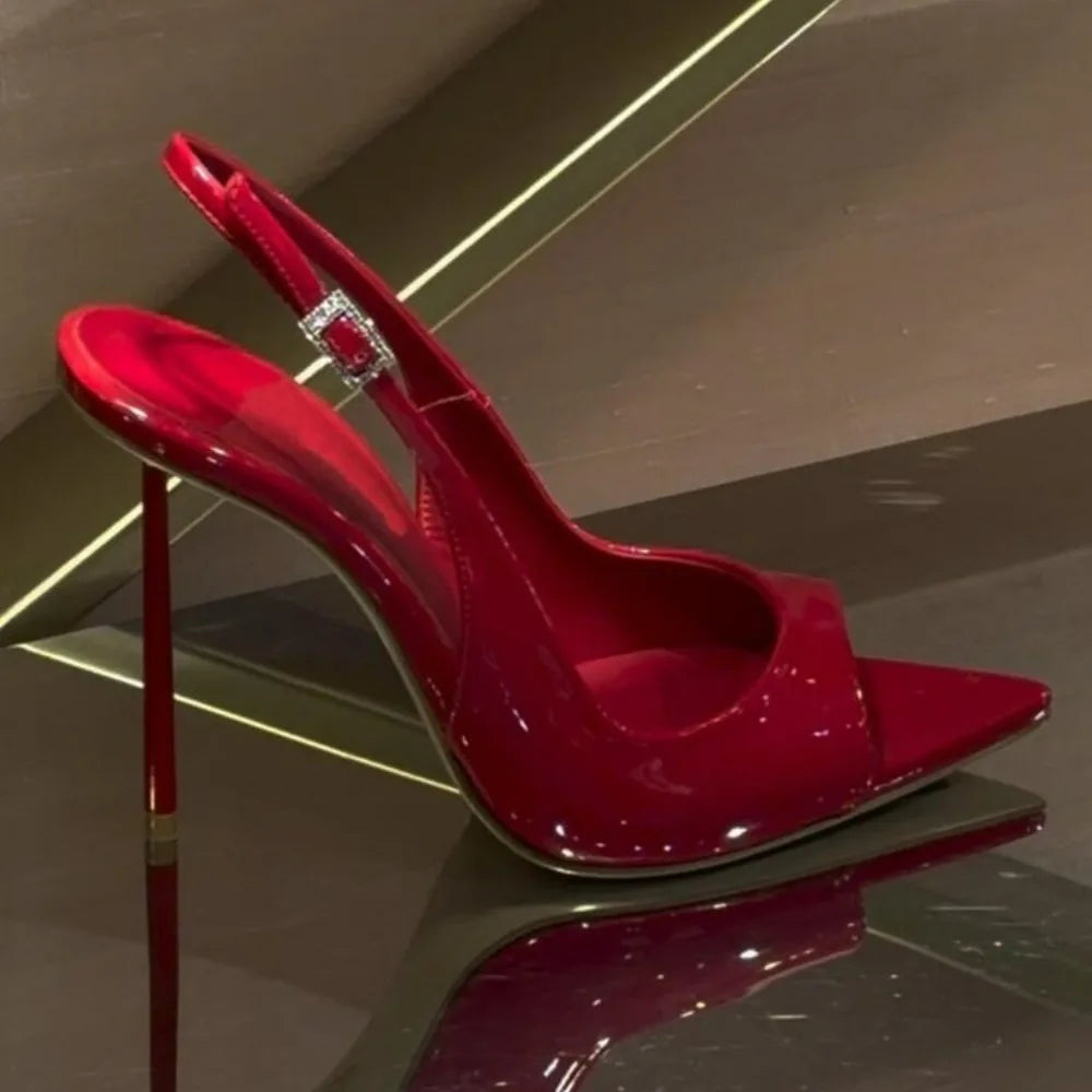 Red Patent Leather Glossy Stiletto Sandals Show Temperament Open-toe High-heeled Fish-mouth Shoes