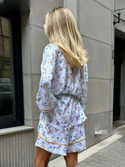 Elegant Long Sleeve Shirt With High Waist Shorts Two Pieces Set