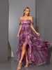 Casual One Collar Printed Pleated Front Short Back Long Mesh Long Skirt With Large Swing Maxi Dress