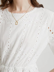Floral Lace Embroidery Hollow Crew Neck Casual Dress