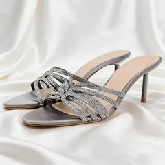 Luxury Rhinestone Detail Slippers Peep-Toe Heel