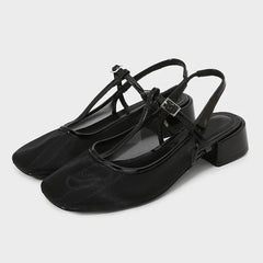 Cozy Mesh Square Toe Heel