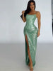 Elegant Spaghetti Strap Sequins Folds High Split Sleeveless Backless Lace-up Long Maxi Dress