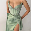 Elegant Bella Customized Glitter Side Slit robes de soirée Strapless Sleeveless Trailing Party Maxi Dresses