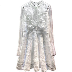 Elegant Ruffles Hollow Out Embroidery Flare Sleeve Runway Lace Mini Dress
