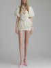 Elegant Deep V Neck Puff Sleeve Flower Patchwork Mini Short Sleeve Dress