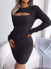 Charming Acrylic Long Sleeves Jewel Neck Knitted Dress