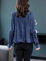 Denim Shirts Full Blouses Tops Single Breasted