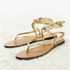 Gold Ankle Strap Buckle Flat Sandals Lightweight Comfort Flip Flops Luxury Designer Cross Strap Shoe Sandalias