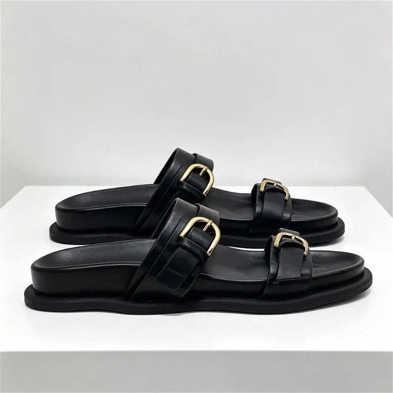 Metal Buckle Soft Leather Roman Shoes