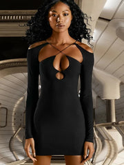 Elegant Long Sleeve Backless Mini Dress