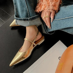 Baotou Patent Leather One Line Buckle Strap Cat Heel