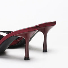 Luxury Satin Burgundy Slippers Pointed Toe High Heel