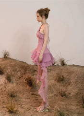 Intimate Halter Neck Ruffles Draped Sleeveless Pleat A-line Cocktail Slim Mini Dress