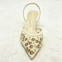 Metal Bling Detail Mesh High Heel